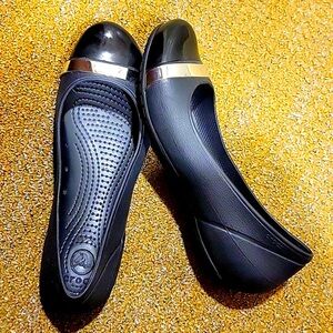 Crocs Black Cap Toe Mirror Flats